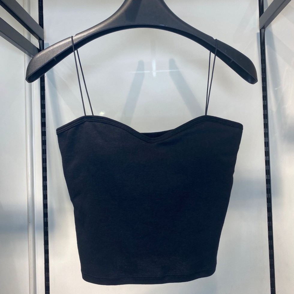 Áo 2 dây tâp gym sợi bún có đệm nâng ngực, Áo hai dây cotton gân tăm trơn hàng quảng châu cao cấp (AT14)