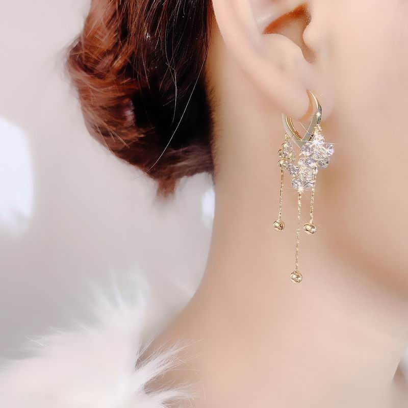 Đôi bông tai Etrendy dáng dài đính đá zircon hình hoa phong cách Hàn Quốc sang trọng