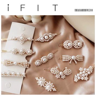 Kẹp tóc nữ iFIT đính nơ ngọc trai phong cách Hàn Quốc cổ điển