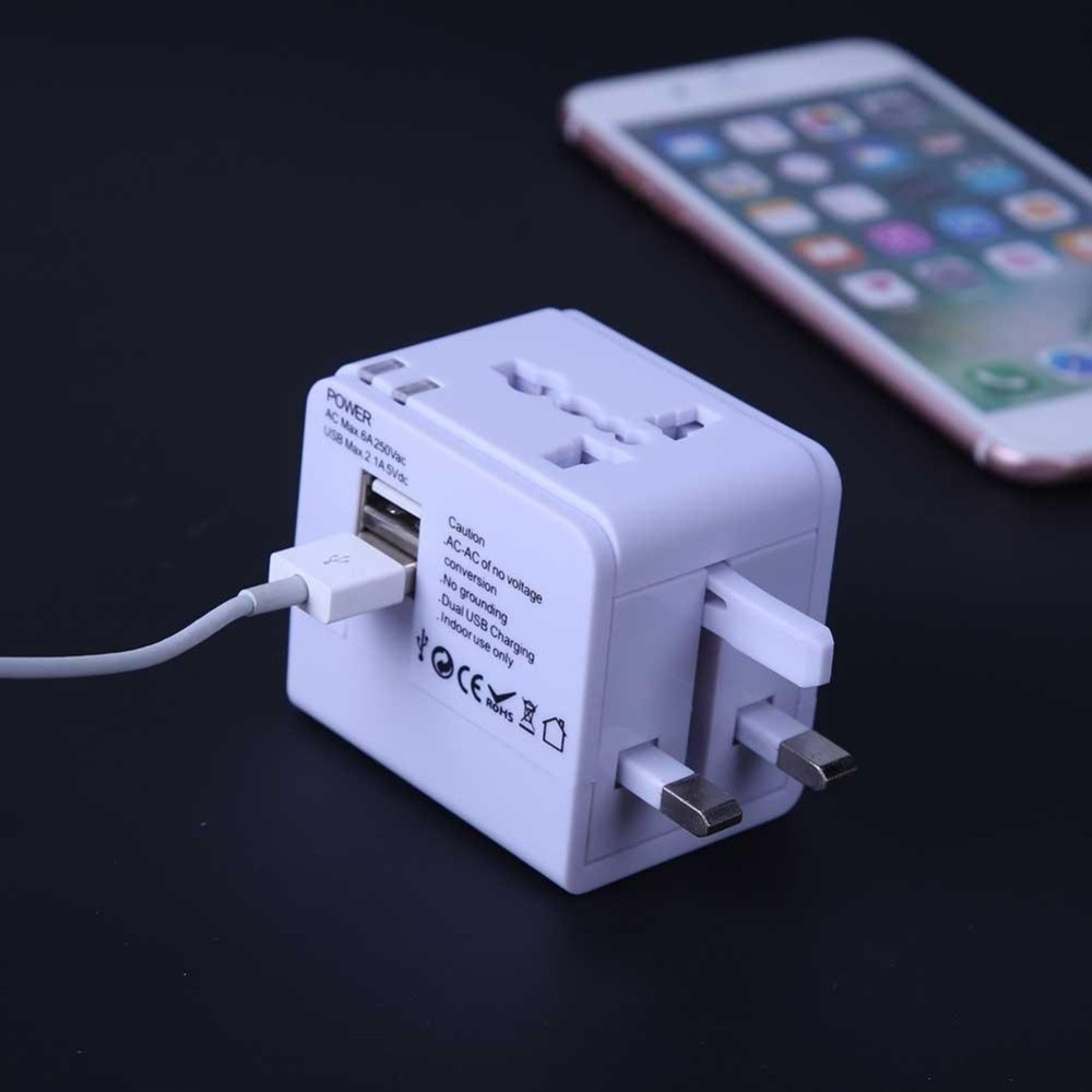Ổ cắm điện đa năng du lịch quốc tế tích hợp 2 cổng sạc USB