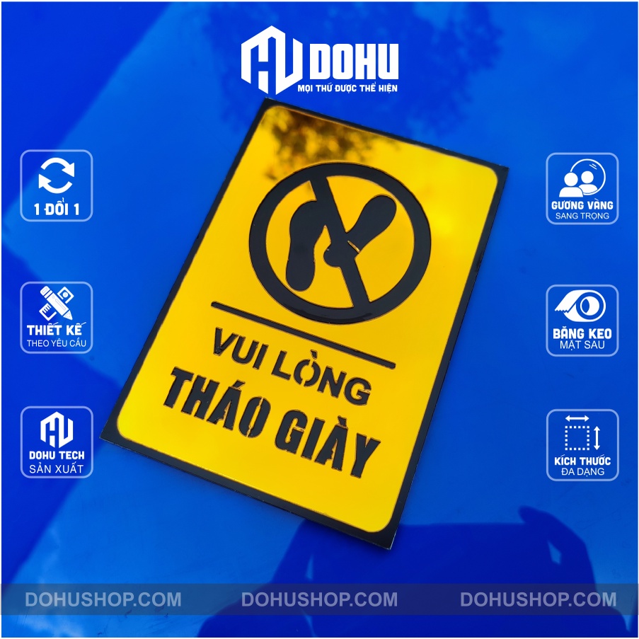 Biển Báo Để Giày Dép Bên Ngoài Gương Vàng - Sang Trọng, Hiện Đại - Có Sẵn Bằng Keo 2 Mặt Phía Sau Dán Tường - DH131
