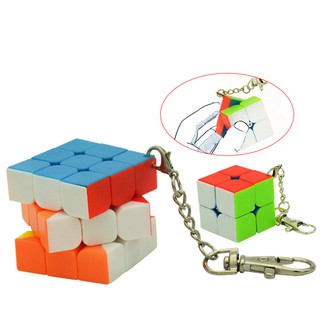 Móc khóa mặt hình khối rubik thông minh kích thước 3x3/ 2x2/ hình trụ tròn/ tam diện tiện lợi