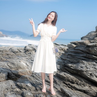 Đầm tiểu thư nhúng eo dễ thương, đầm trắng xòe dáng dài (thời trang bigsize Vicky G- anitagreen) G5-822