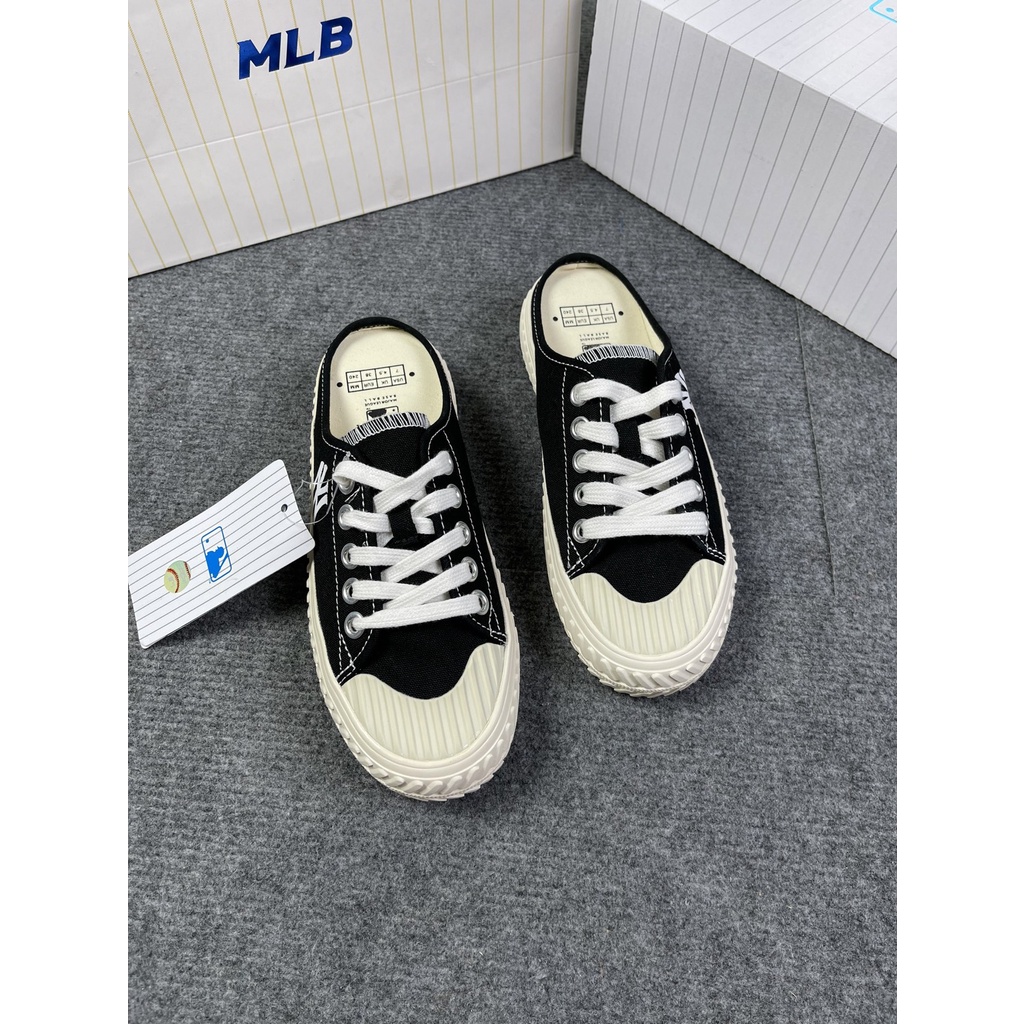 Giày sục MLB NY nữ giá cực rẻ, full box và túi MLB - Giày đạp gót MLB NY đen