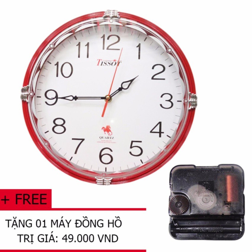 Đồng Hồ Treo Tường Tròn TISSOT (S65) 30cm (màu đỏ) + Tặng 01 máy đồng hồ treo tường