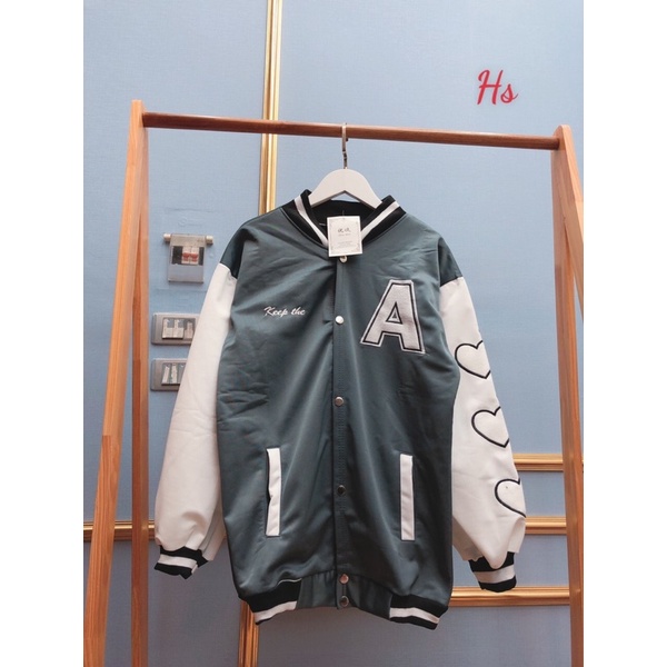 Áo bomber phối tay chữ a