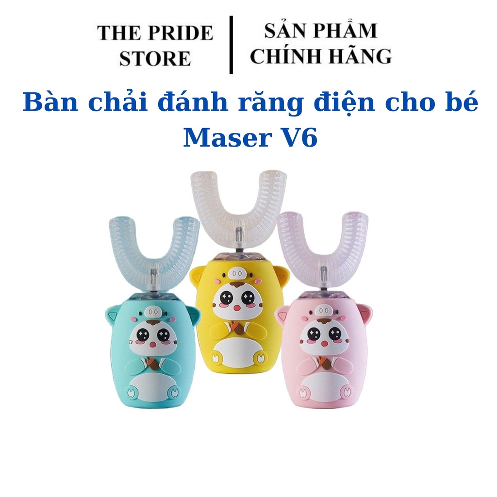 Bàn Chải Đánh Răng Điện Trẻ Em V6-Máy Đánh Răng Chữ U Cho Bé An Toàn Vệ Sinh-Bàn Chải Điện Chất Liệu Silicon