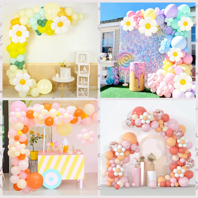 Set 159 Bong Bóng Hoa Cúc Trắng Vàng Hồng Trang Trí Tiệc Sinh Nhật/Tiệc Cưới