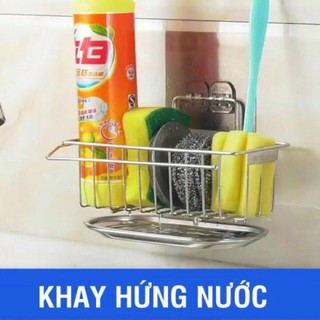 Kệ Giỏ Đựng Miếng Rửa Chén Bát Inox Dán Tường Siêu Chắc, Kệ để đồ rửa bát Có Khay Hứng Nước