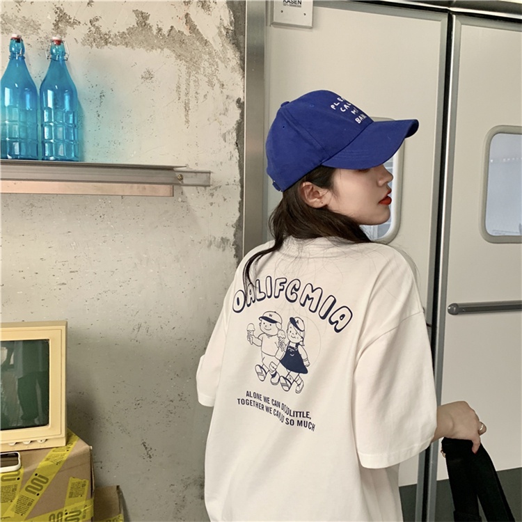 Áo Thun Tay Ngắn Cổ Tròn Dáng Rộng In Họa Tiết Thời Trang Mùa Hè Phong Cách Hàn Quốc Cho Nữ