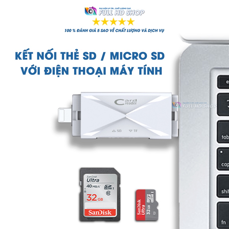 Đầu Đọc Thẻ Nhớ iPhone, Máy tính, Android - Cổng Lightning, Type C, USB, Micro USB cho thẻ nhớ SD, Micro SD