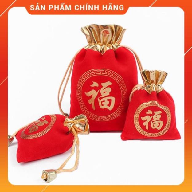 *HOT* Túi nhung rút miệng màu đỏ chữ Phúc