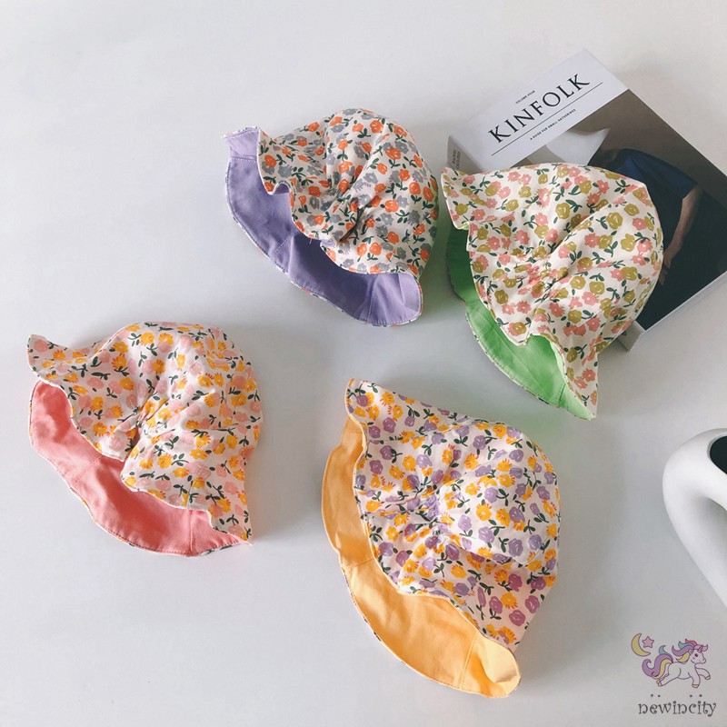 Mũ rộng vành in họa tiết hoa đáng yêu cho bé gái