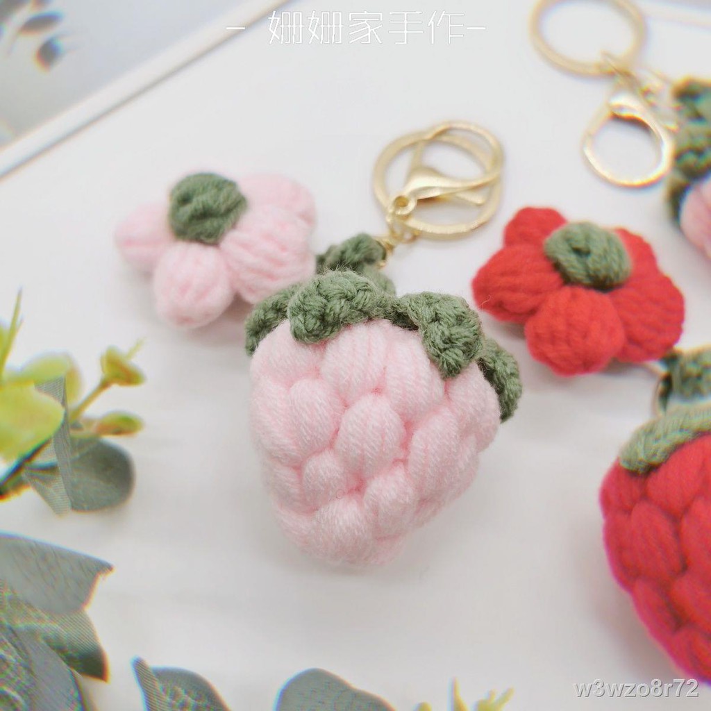 Dâu tây bông hoa tự làm đan bằng tay Nguyên liệu gói mặt dây chuyền móc khóa sợi cặp đôi quà tặng bạn gáiV