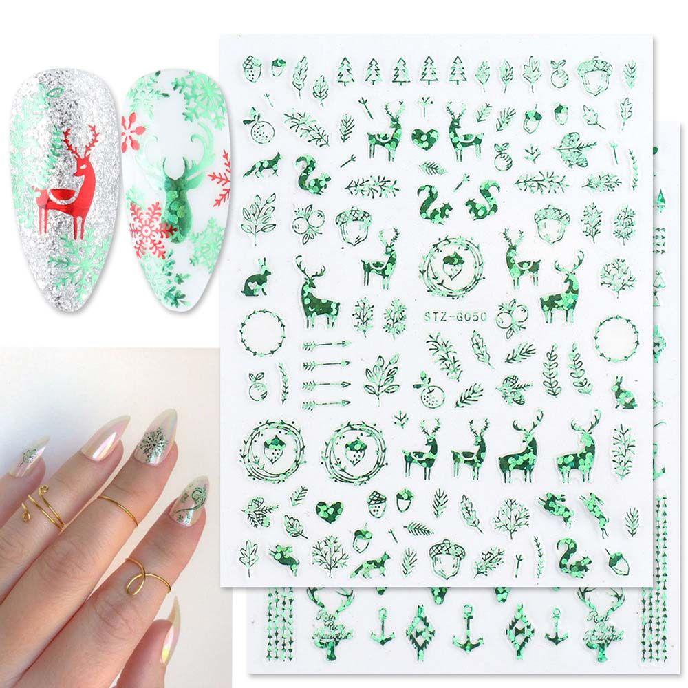 Miếng Dán Móng Tay Tự Dính Họa Tiết Giáng Sinh Màu Đỏ / Xanh Lá / Xanh Lá Dành Cho Bạn Nữ