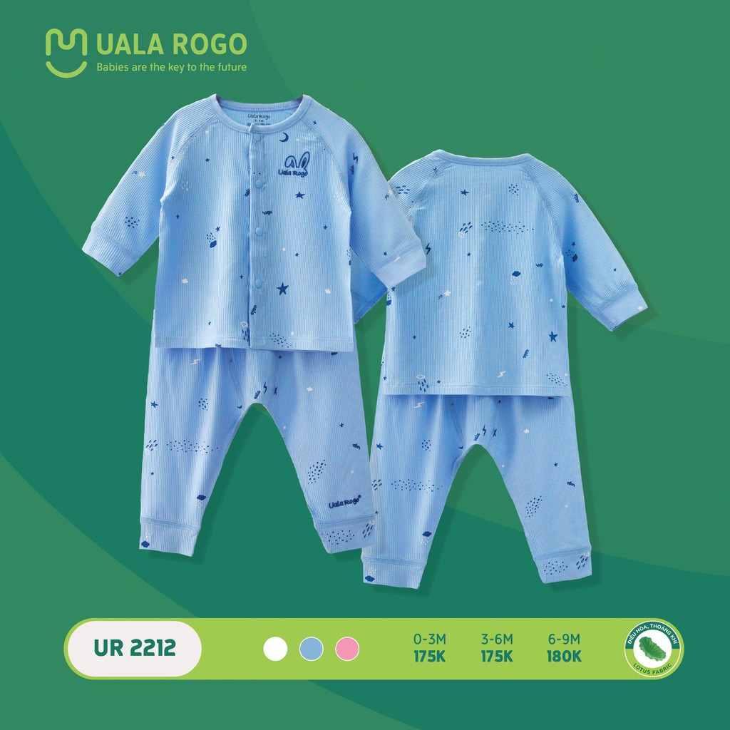 UR2212 Bộ quần áo sơ sinh dài tay cài giữa vải sợi sen Uala Rogo
