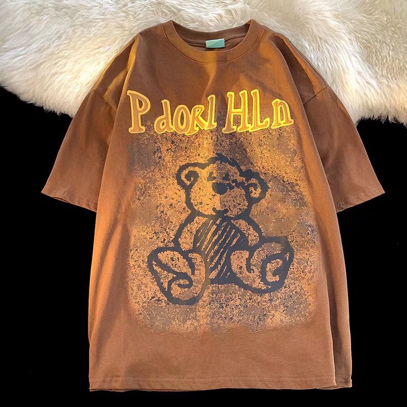 Áo Thun Dáng Rộng Tay Ngắn In Hình Gấu Nâu Chất Liệu Mềm Mại Thoải Mái Thời Trang Mùa Hè Cho Nam Size M-3XL 2022