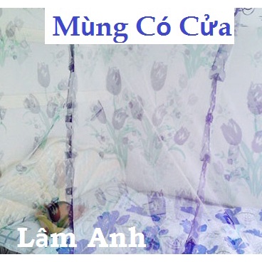 Mùng Ngủ Tuyn In Bông Đặc Biệt Có Cửa 3M,2M