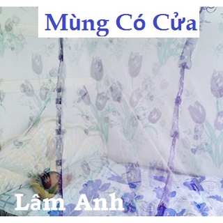 Mùng Ngủ Tuyn In Bông Đặc Biệt Có Cửa 3M,2M