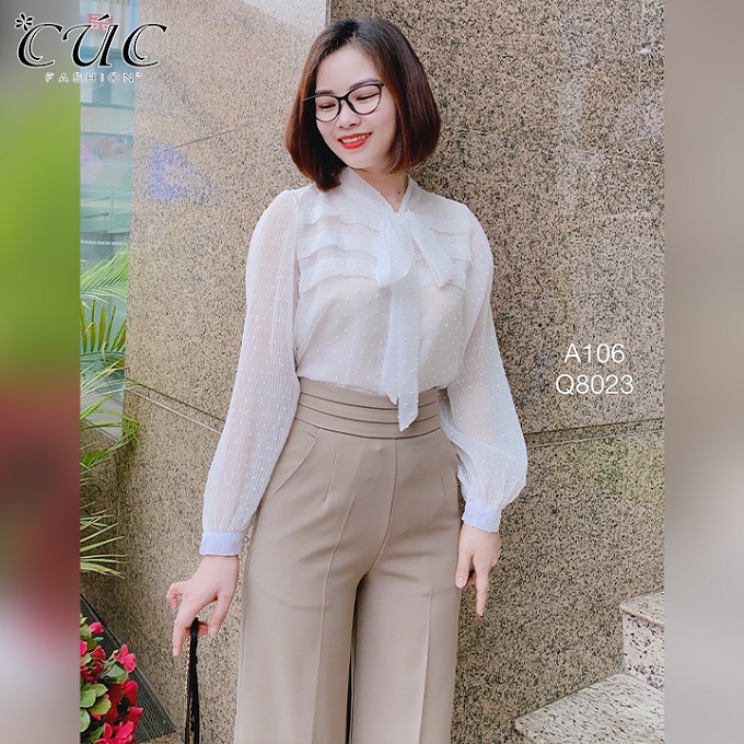 Quần ống rộng Cúc Fashion quần baggy nữ vải lưng cạp cao dài suông loe culottes xuông màu đen đi học from chuẩn Q296