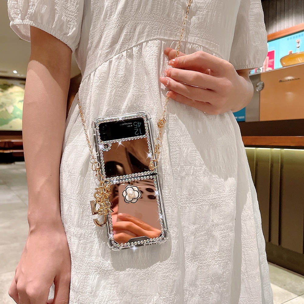 Ốp Điện Thoại Chống Sốc Tráng Gương Đính Đá Lấp Lánh Thời Trang Cho Samsung Galaxy Z Flip 3 4 5G