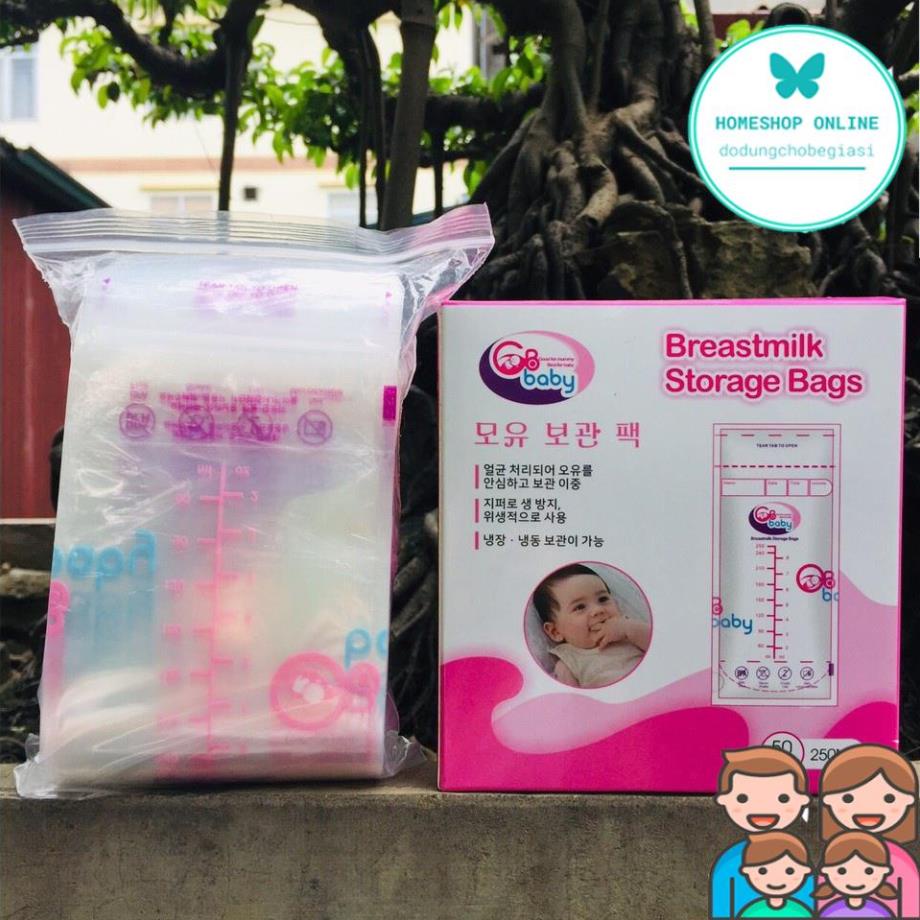 Hộp 50 túi trữ sữa GB Baby Hàn Quốc 250ml 2 lớp khóa zip chắc chắn an toàn theo công nghệ Hàn Quốc