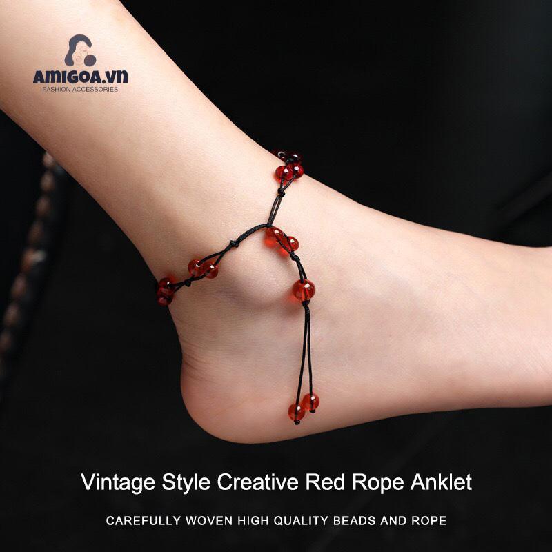 ✨✨Lắc chân nữ chỉ đỏ đính hạt phong cách Hàn Quốc