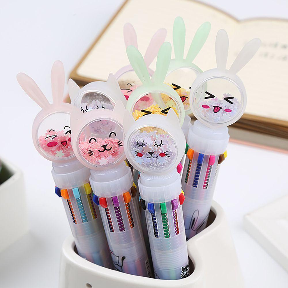 Bút Bi 10 Màu Hình Mèo / Thỏ Màu Sắc Xinh Xắn