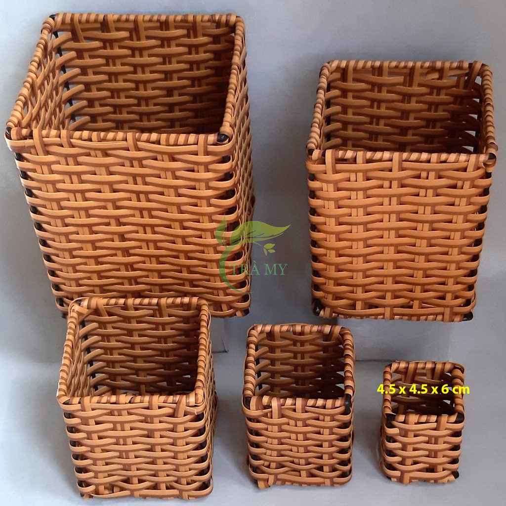 Ly Vuông Đan Dây Nhựa Kiểu Mây Tre Đan, Bền Đẹp, Chất Liệu An Toàn - Mây Tre Trà My