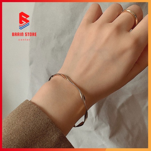 Vòng đeo tay hợp kim dạng xoắn màu bạc bóng thời trang phong cách Hàn Quốc