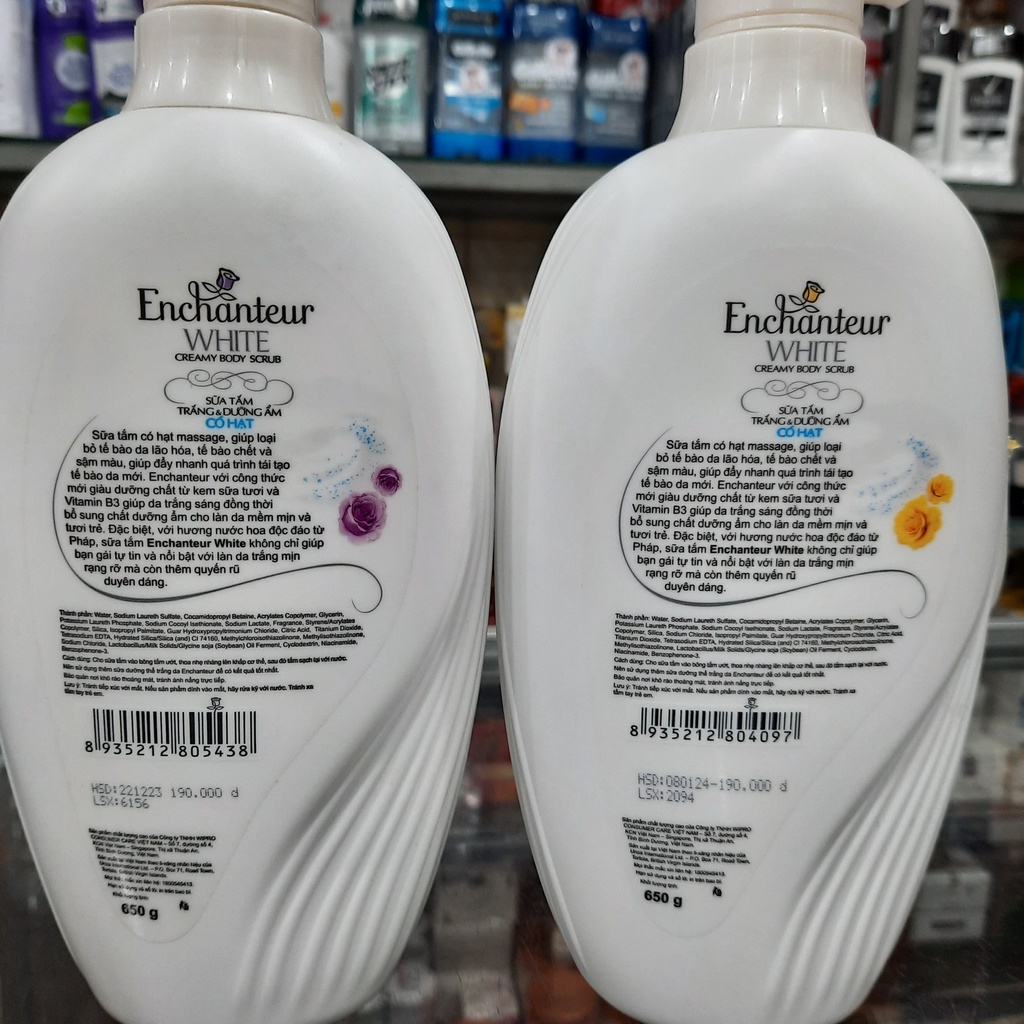 Enchanteur - Sữa tắm trắng và dưỡng ẩm có hạt 650g
