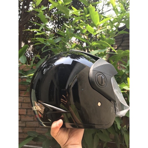 Nón bảo hiểm 3/4 đầu chính hãng HD indo màu đen full kính trẻ trung nón bảo hiểm đệm mút xốp EPS 123SHOP