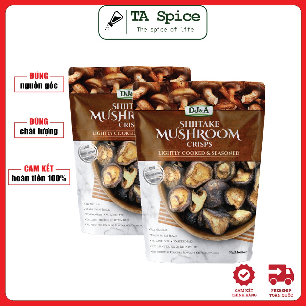 Combo 2 túi Nấm hương sấy giòn DJ&amp;A 30g - tốt cho sức khoẻ, giảm cân keto - Combo 2 packs DJ&amp;A skitake mushroom crisps