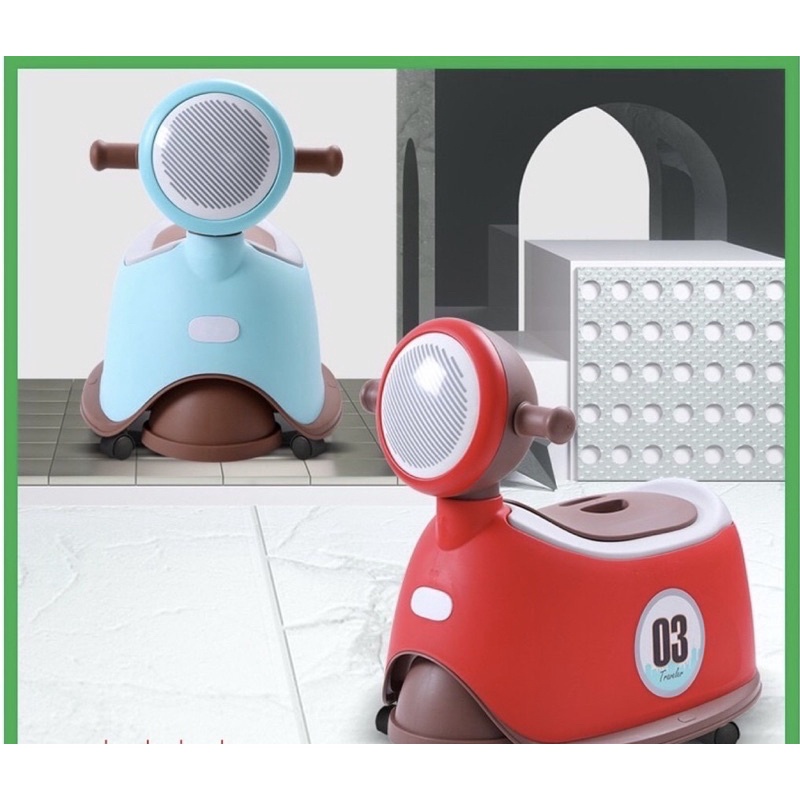 Bô vệ sinh cho bé hình xe máy- bô trẻ em có bánh xe di chuyển được