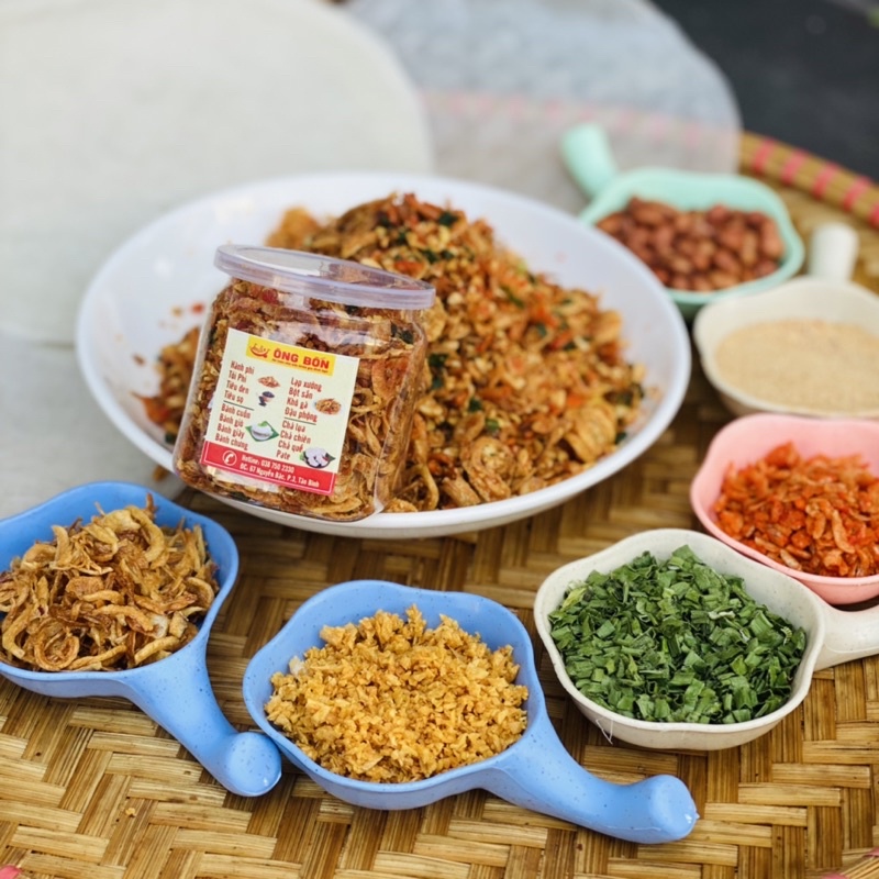 Muối Tôm Hành Phi Đậu Phộng ÔNG BỐN - Tặng Kèm 50g Bánh Tráng Phơi Sương(hũ 120ml)