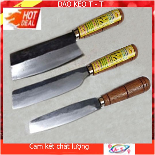 Bộ dao nhà bếp 3 món ( Dao chặt + dao thái to + dao thái nhỏ) nhíp xe 100%