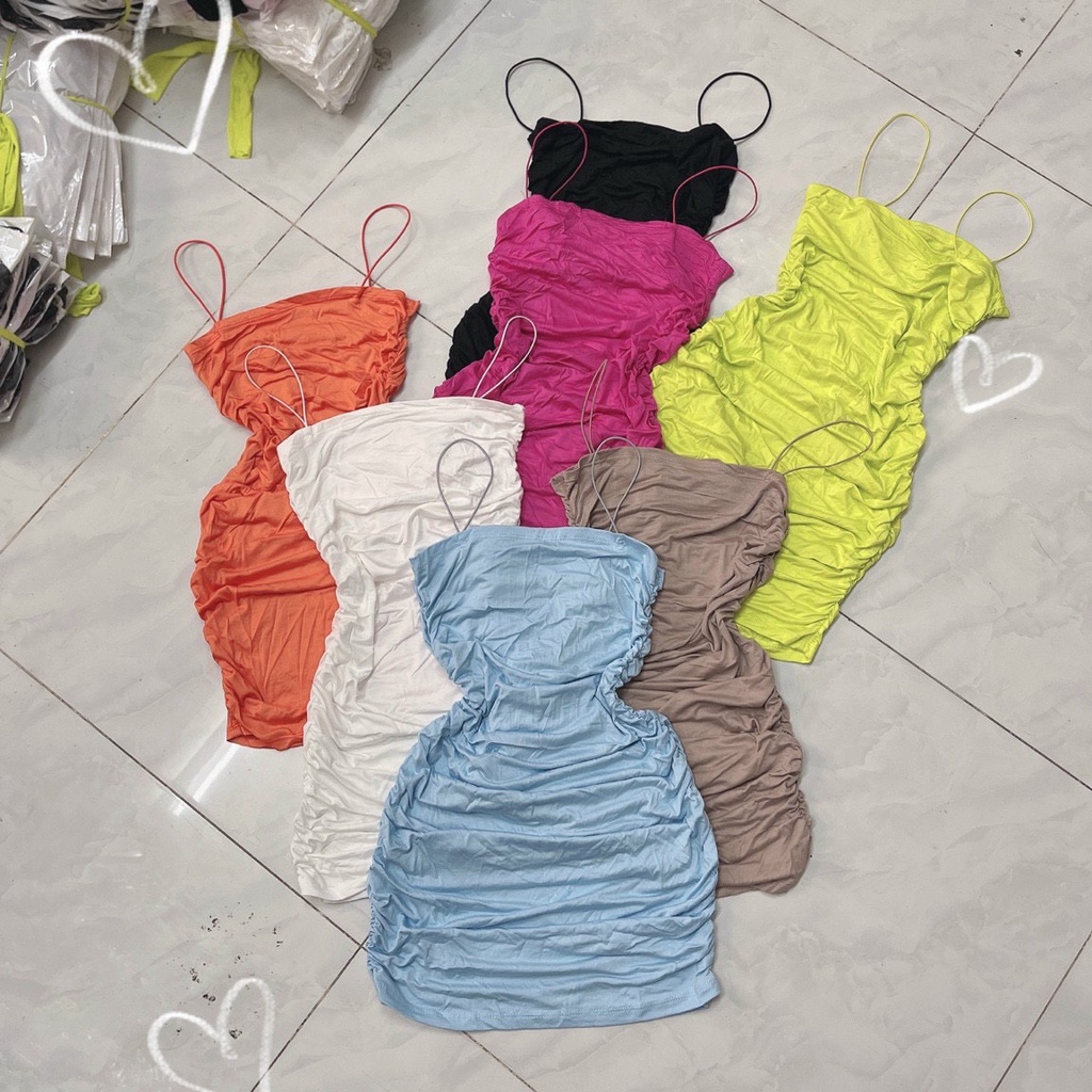 Đầm dây bún nhún 2 bên sườn sexy, tôn dáng