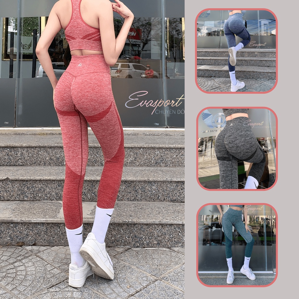 Quần Legging Dài Cap Cao Tập Gym Yoga Aerobic Nữ Có Chun Mông Vải Dệt Kim Lưng Cao Co Giãn Tốt Ôm Dáng Nâng Mông