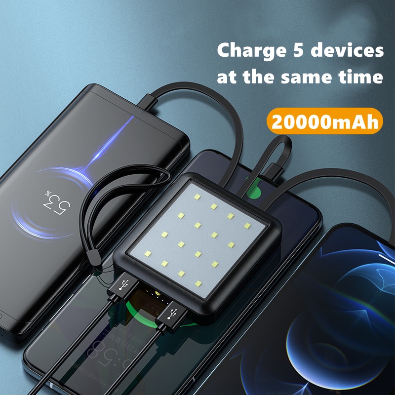 Sạc dự phòng ym484 20000mah 3 đầu ra micro usb tích hợp cáp sạc thích hợp cho Iphone