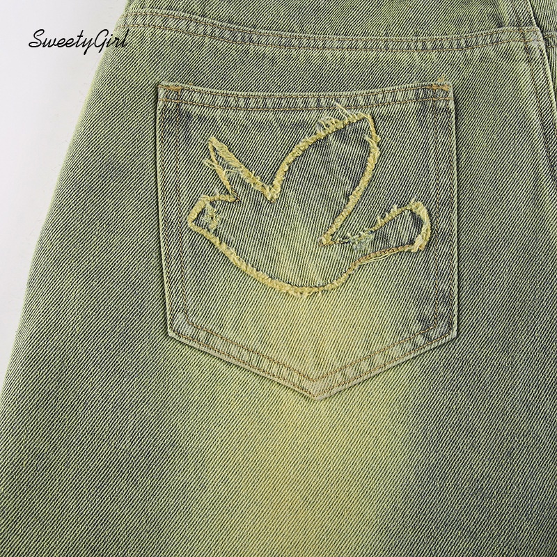 Quần Jean Lưng Cao Ống Đứng Thêu Họa Tiết Màu Trơn Thời Trang Cho Nữ 2022