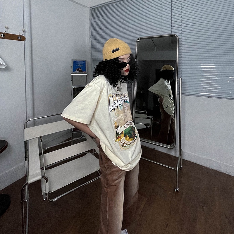 Áo Thun Ngắn Tay Cổ Tròn In Hình Phong Cảnh Thời Trang Nữ