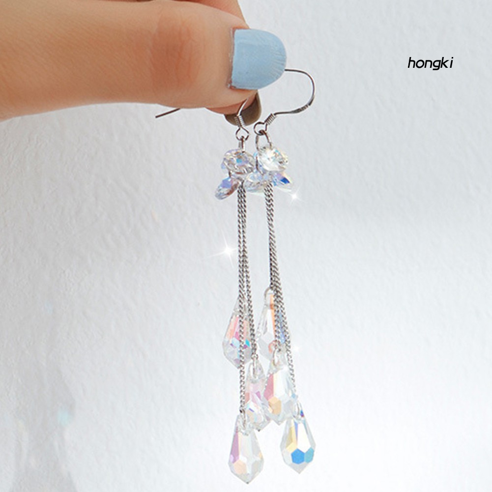 Đôi bông tai dáng dài phối tua rua đính đá nhiều màu thời trang cho nữ