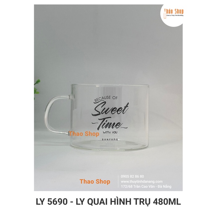 🚩 🚩Ly thuỷ tinh QUAI HÌNH TRỤ 480ML  thuỷ tinh chịu nhiệt dung tích lớn