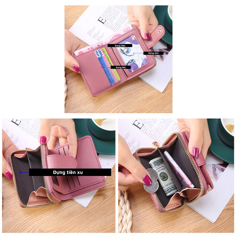 Ví nữ cầm tay mini ngắn đẹp cute nhiều ngăn bỏ túi nhỏ gọn thời trang Hàn Quốc cao cấp giá rẻ JOLITA VN32
