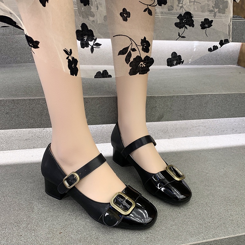 IELGY Giày Mary Jane  bằng da đế thấp cho nữ