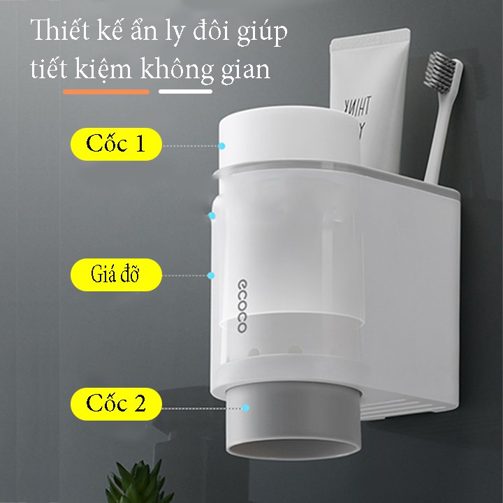 Kệ Nhà Tắm - Giá Đựng Cốc Và Bàn Chải Đánh Răng ECOCO Dính Tường ( Tặng Kèm 2 Cốc )