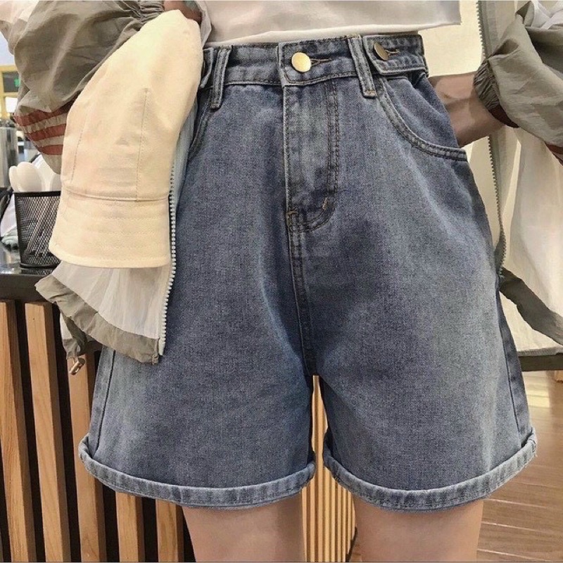 Quần jeans ngố cạp khuy ống suông lưng cao cá tính