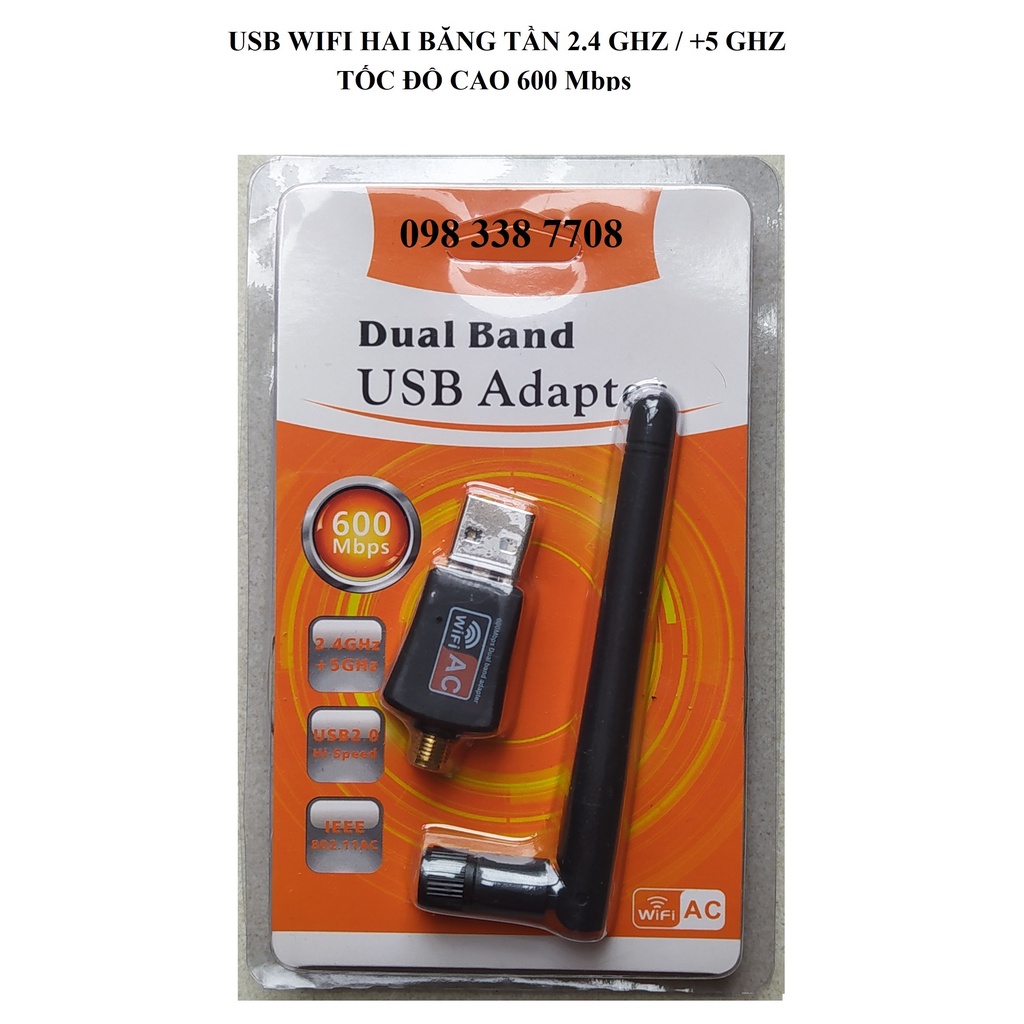 Usb thu phát Wifi 600 Mbps 2.4g / 5g Có Ăng Ten, Đầu Chuyển đổi Usb Wifi không dây Cho Pc, máy tính bàn