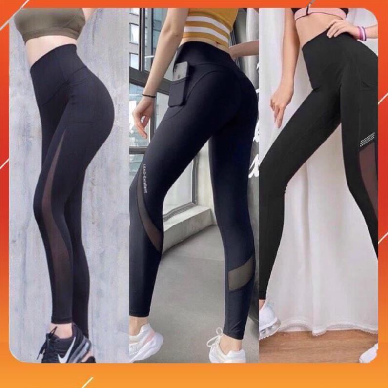 Quần tập Gym Yoga nữ  các mẫu quần dài legging phối lưới đẹp nhất, co giãn 4 chiều