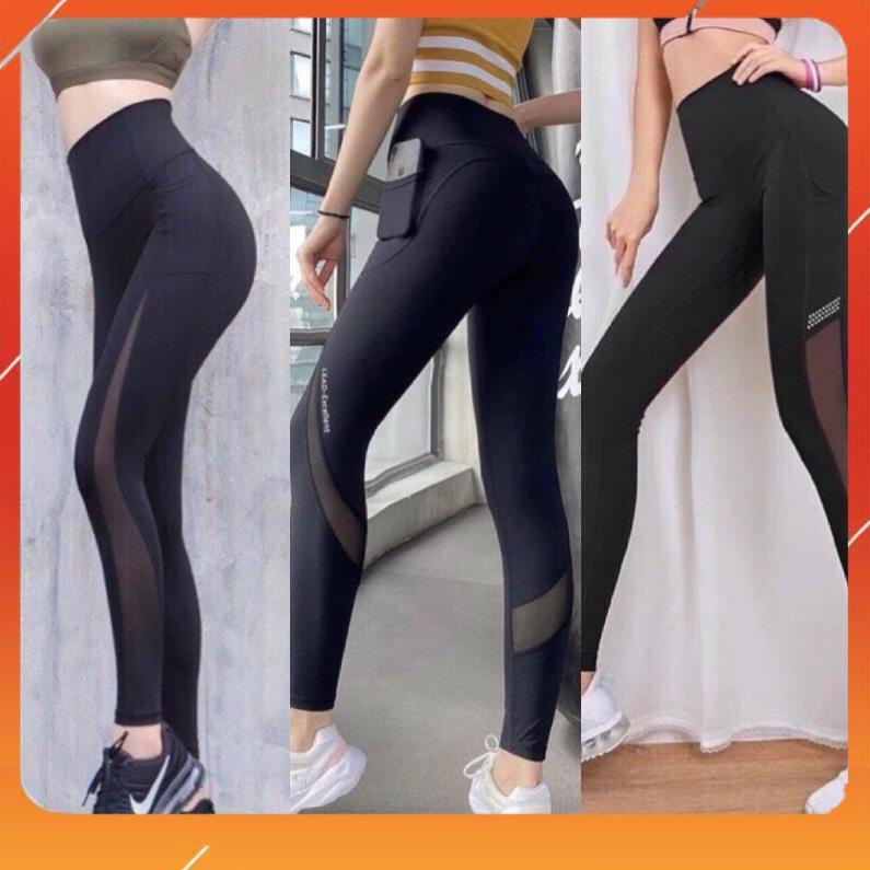 Quần tập Gym Yoga nữ [SALE] các mẫu quần dài legging phối lưới đẹp nhất, co giãn 4 chiều